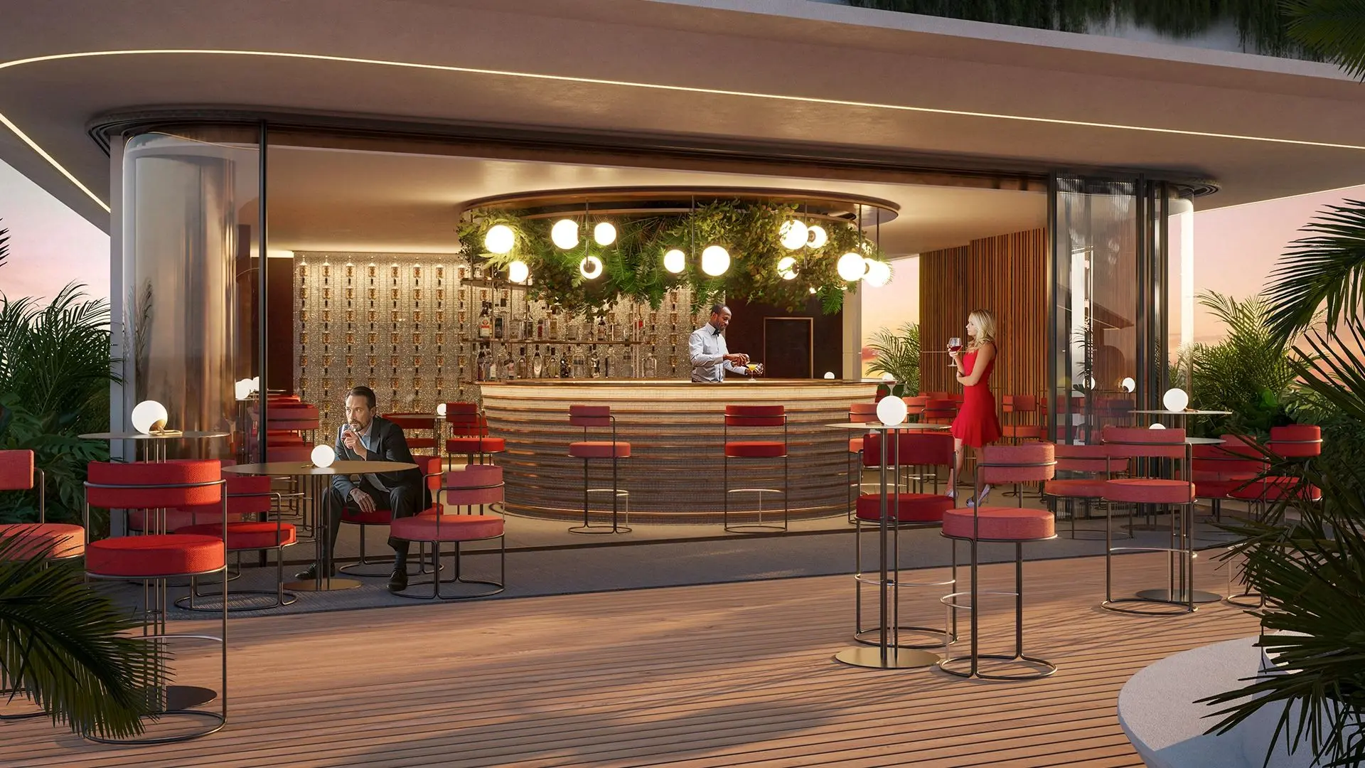 Rum bar con barra iluminada